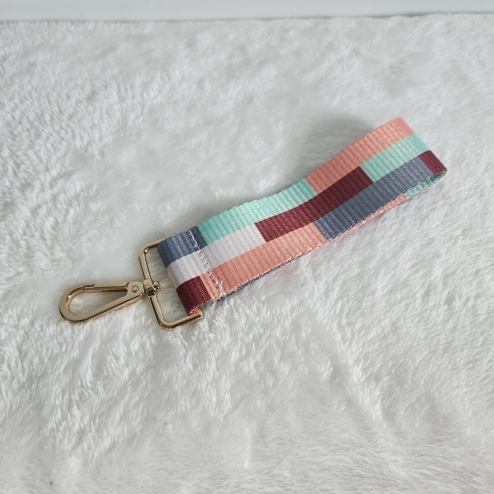 Tartan Twine Detachable White Aqua Blue Colorblock Striped Wristlet Strap NWT